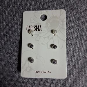 Carisma Collections 3 Pair Stud Earrings Lead Compliant Silver Tone Faux Pearl